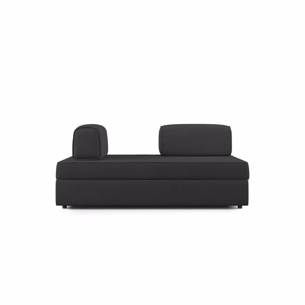 Divano Liberty Divani.Store con pouf estraibile e schienali mobili in tessuto impermeabile nero L: 180 cm – 2