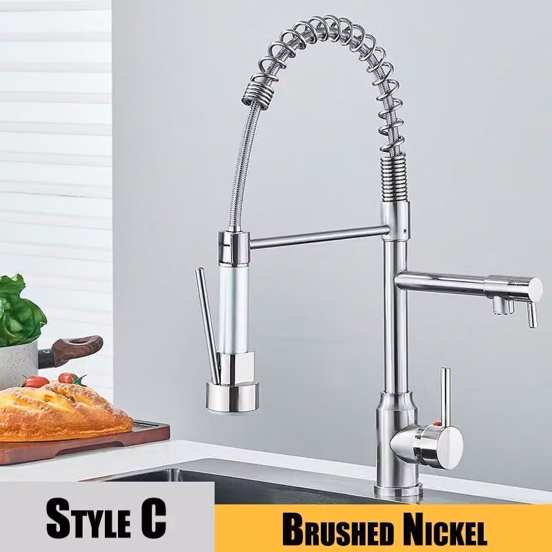 Miscelatore per cucina – Miscelatore estraibile per lavello – Rotazione a 360° – Miscelatore a due getti – Miscelatore monocomando in acciaio inossidabile – Finitura in nichel spazzolato