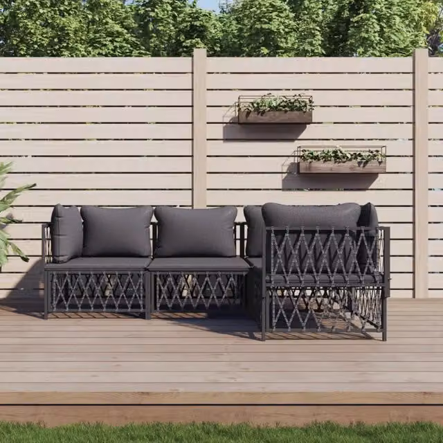 Set Salotto da Giardino vidaXL a Forma a L con Cuscini in Tessilene e Acciaio Antracite e Grigio – 1
