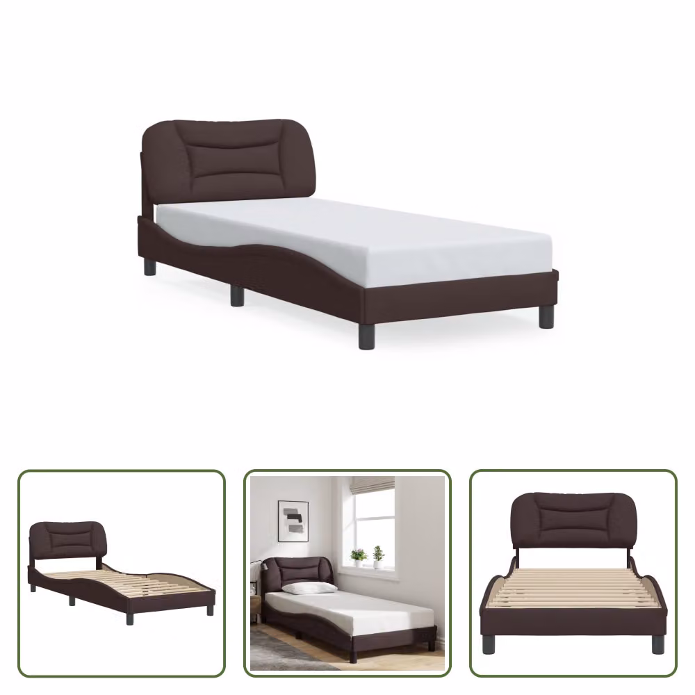 The Living Store Struttura letto con testiera in tessuto marrone scuro 90x190 cm