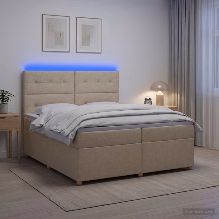 vidaXL Letto Box Spring con Materasso in Tessuto Multicolore con Base a Sollevamento, Illuminazione Sotto il Letto e Porta USB, L/P: 200 x 200 cm