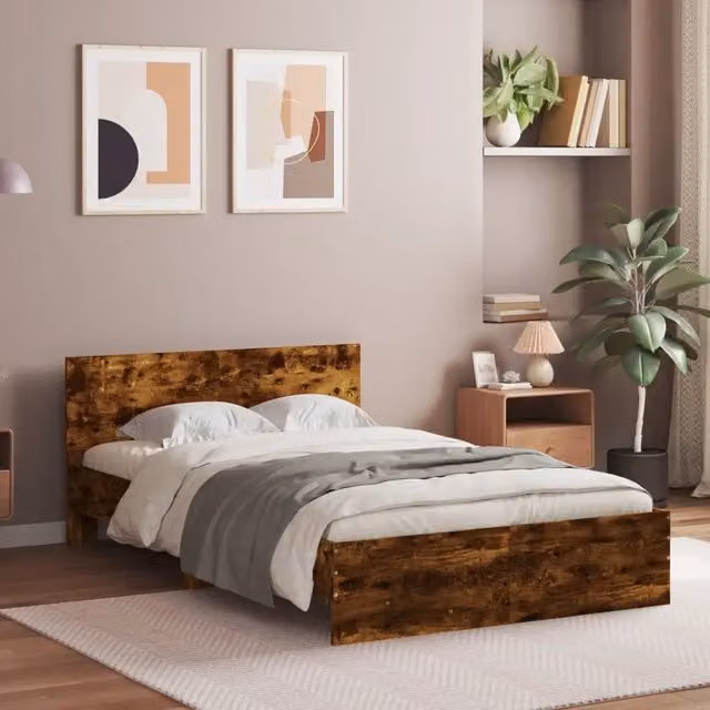Giroletto con Testiera-Struttura Letto con testiera Rovere Fumo 120x200 cm