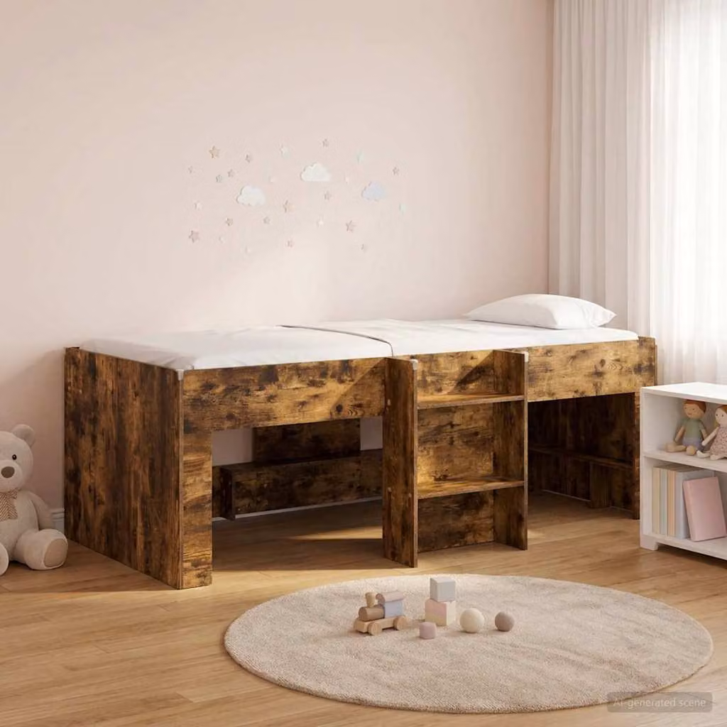 Letto alto singolo per bambini vidaXL in legno color rovere fumo L 200 x P 80 x H 120 cm