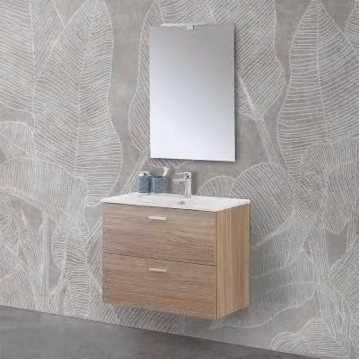 Mobile bagno sospeso Martha in rovere tropea con top e specchiera con illuminazione LED L 80 x P 40 x H 61 cm