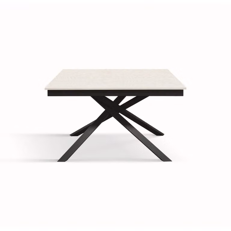 Tavolo VOLPAIA in legno, finitura bianco frassinato e base in metallo verniciato antracite, allungabile 120×80 cm – 170×80 cm