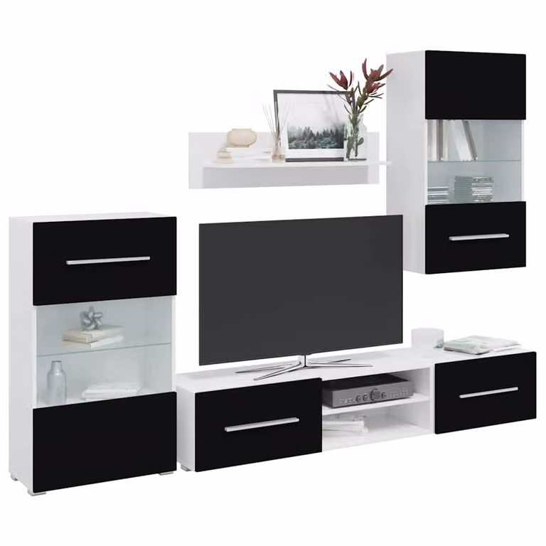 vidaXL Mobile Unità TV Moderna in 5 Pezzi con Illuminazione a LED Nero Opaco