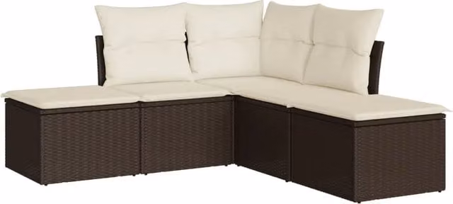 Set Divano da Giardino 5 pz | Set Salotto da Giardino con Cuscini Marrone in Polyrattan