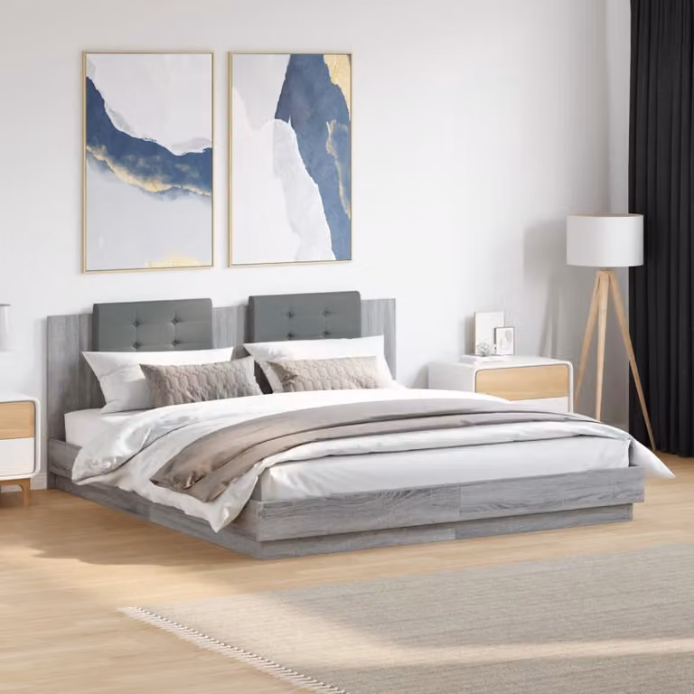 vidaXL Giroletto con Testiera Grigio Sonoma in Legno Multistrato 200x200 cm
