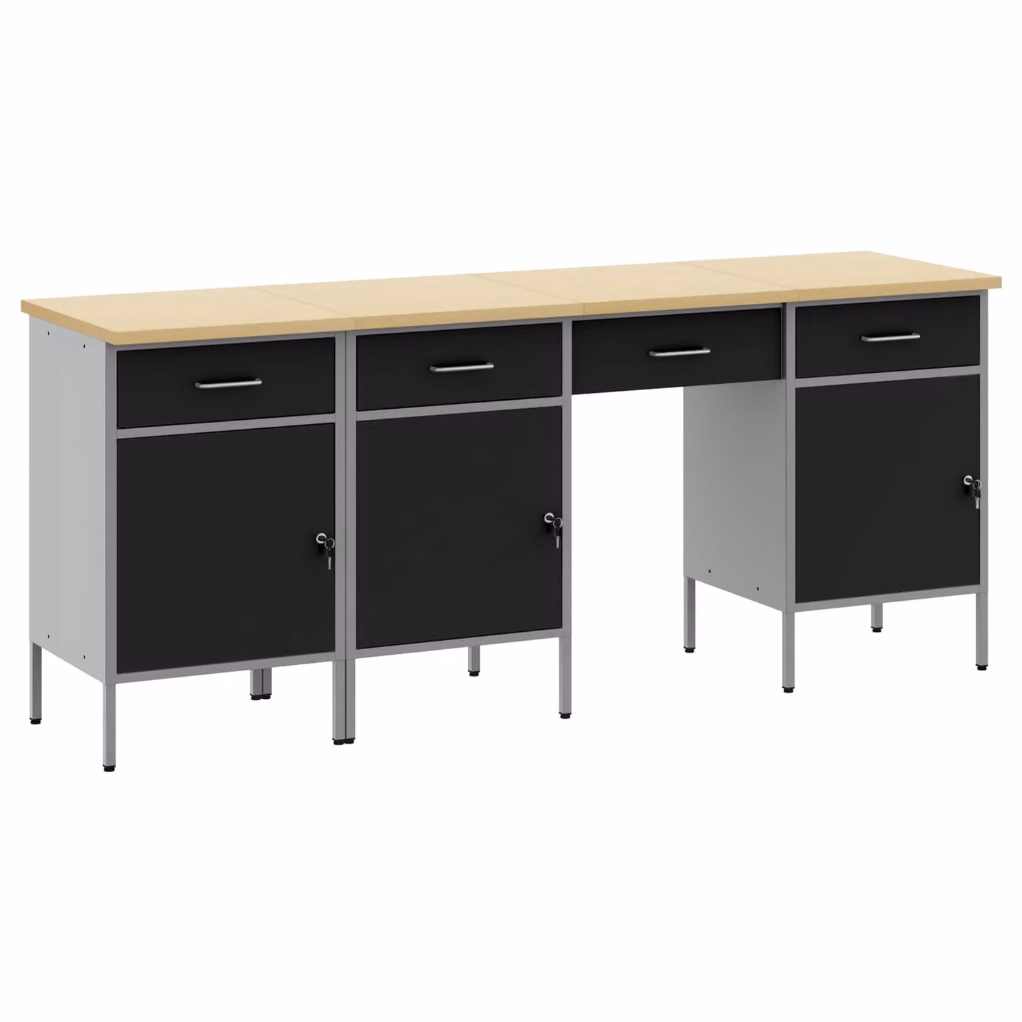 Carrello da lavoro mobile vidaXL 4 pezzi in legno ingegnerizzato e acciaio nero con ruote bloccabili