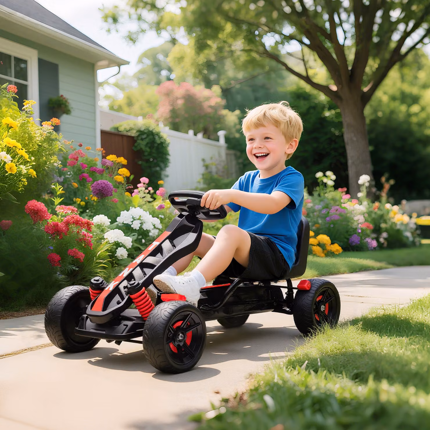 Go Kart a Pedali AIYAPLAY per Bambini 3-6 Anni con Portabicchieri e Ruote in EVA Antiscivolo, Rosso – 2