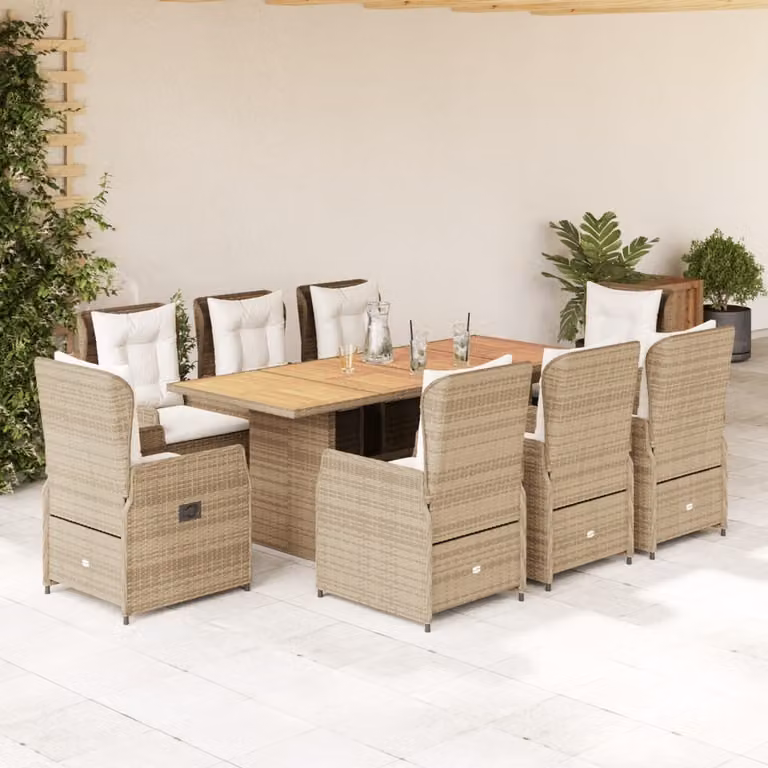 Maison Exclusive - Set da pranzo da giardino 9 pezzi con cuscini in polyrattan beige