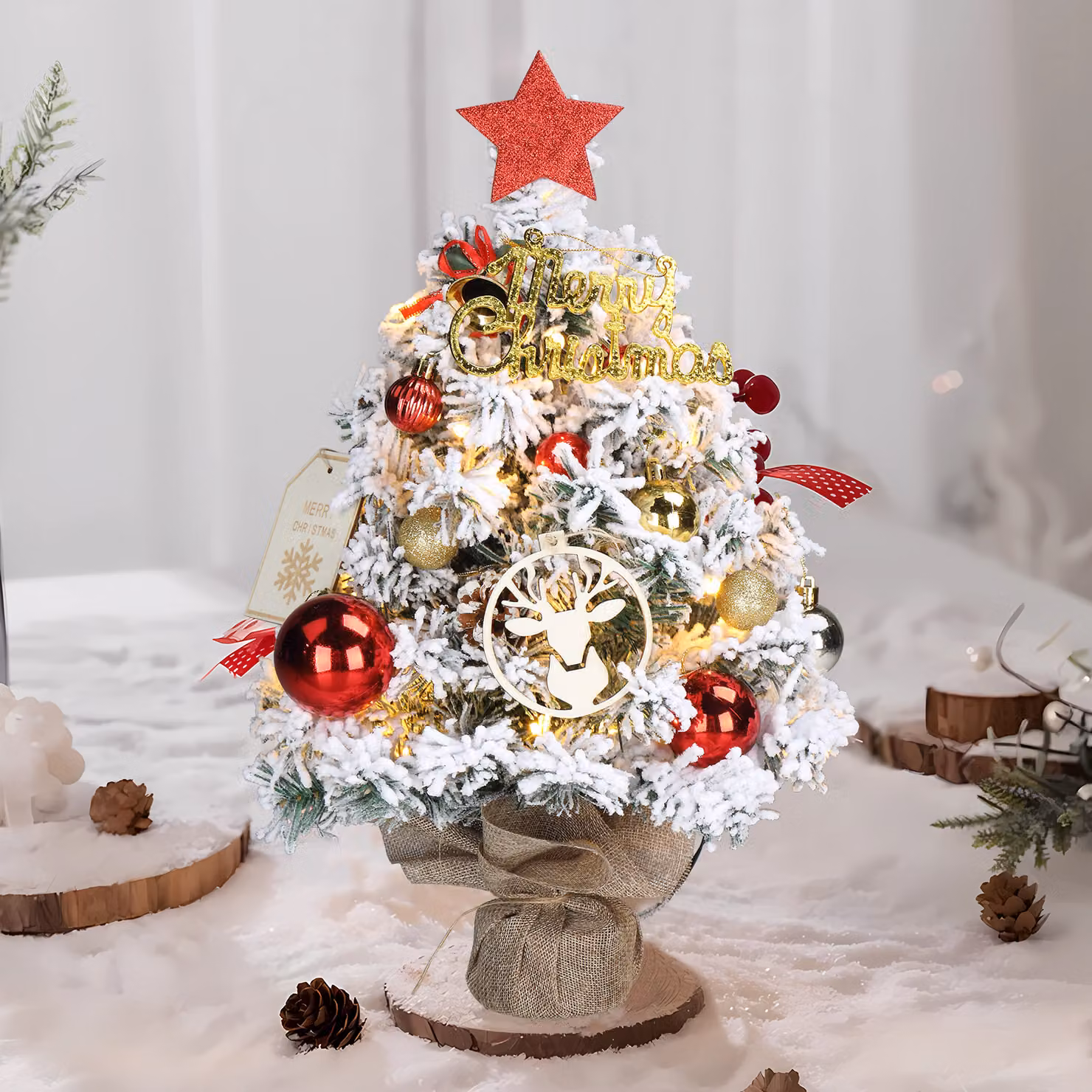 ALIGHTUP: Mini albero di Natale artificiale da 40 cm con luci LED e decorazioni natalizie fai-da-te, ideale per essere posizionato su un tavolo