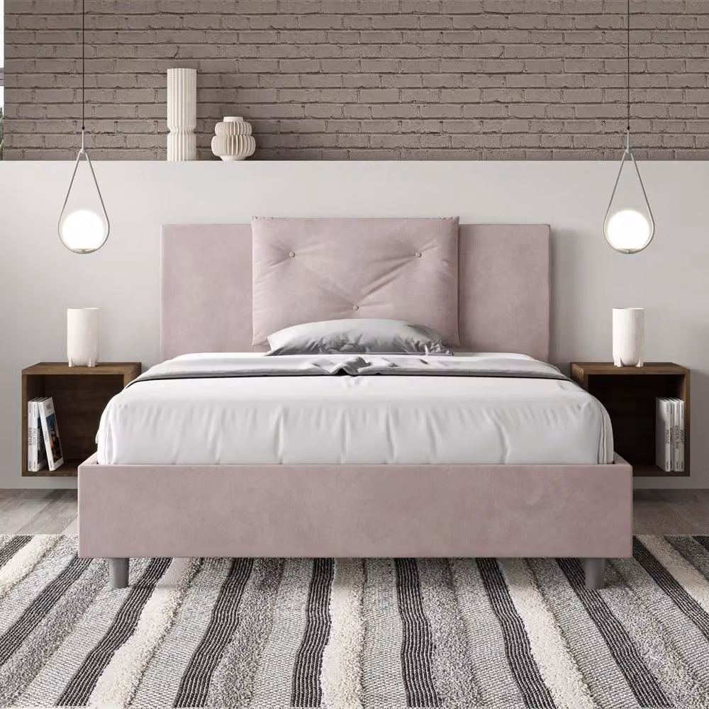 Letto Matrimoniale Francese GIORDANOSHOP in Tessuto Microfibra Viola L/P/H: 140 x 200 cm – 2