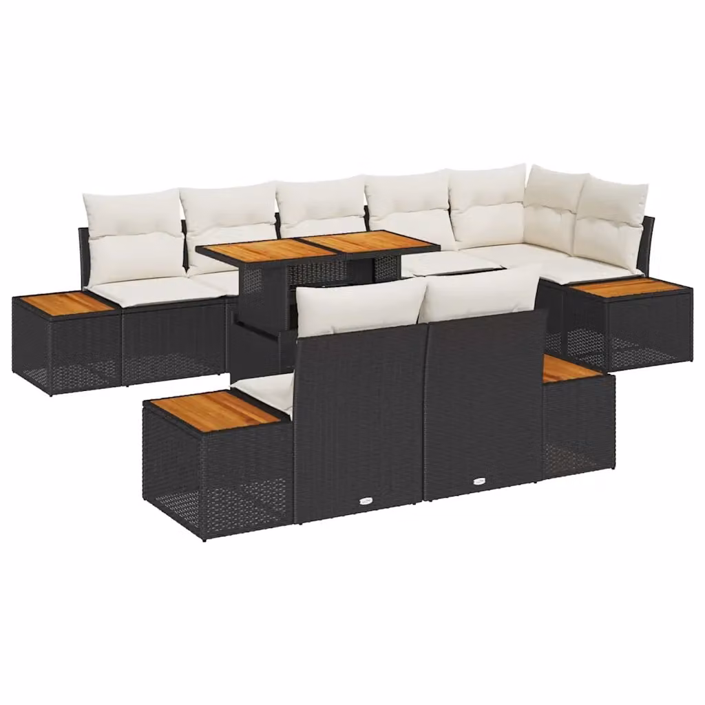 Set da pranzo da giardino vidaXL in rattan e legno di acacia con cuscini Nero e Beige – 2