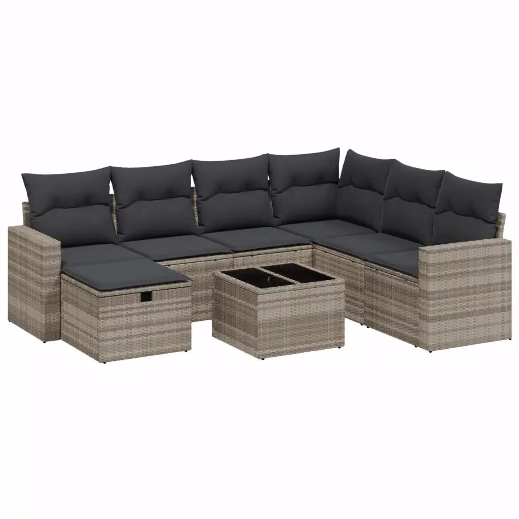 vidaXL Set Divano da Giardino a L 8pz con Cuscini Grigio Moderno in Polyrattan e Acciaio – 2