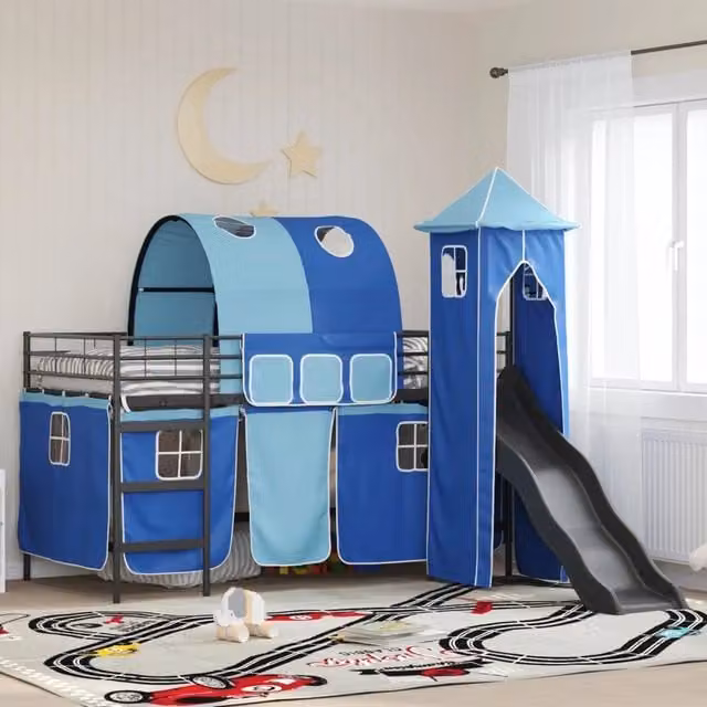 Struttura del letto loft per bambini-Giroletto per bambini Nero e Blu 80 x 200 cm 326767
