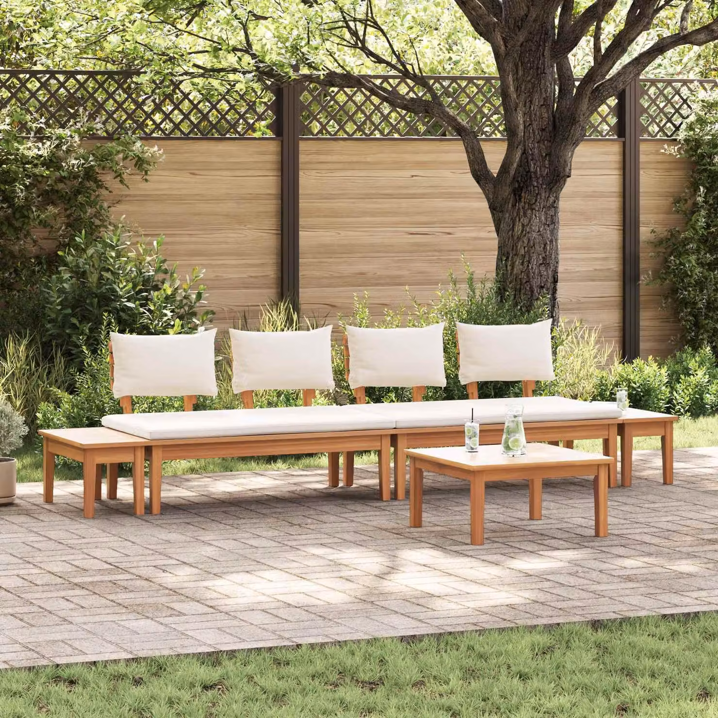 Maison Exclusive - Set di divani da giardino, 5 pezzi, color marrone e crema
