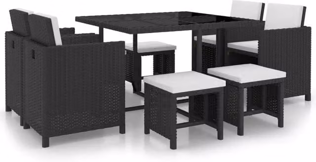 Set di mobili da giardino Outsunny in resina intrecciata nera con 9 pezzi e cuscini