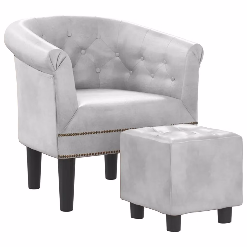 Poltrona Relax con Poggiapiedi vidaXL in Similpelle Grigio Argento – 2