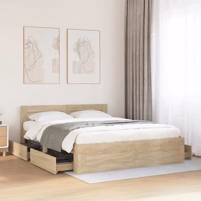 Struttura del letto 2 pcs-Giroletto-Rete del Letto Sonoma 153 x 203 cm Legno multistrato