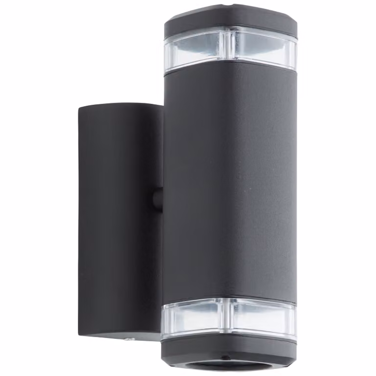 BRILLANTE applique da esterno nera JANDY | Up/Down Light | dimmerabile con una sorgente luminosa adeguata | 2x attacco GU10 max. 18W | metallo/vetro | IP44