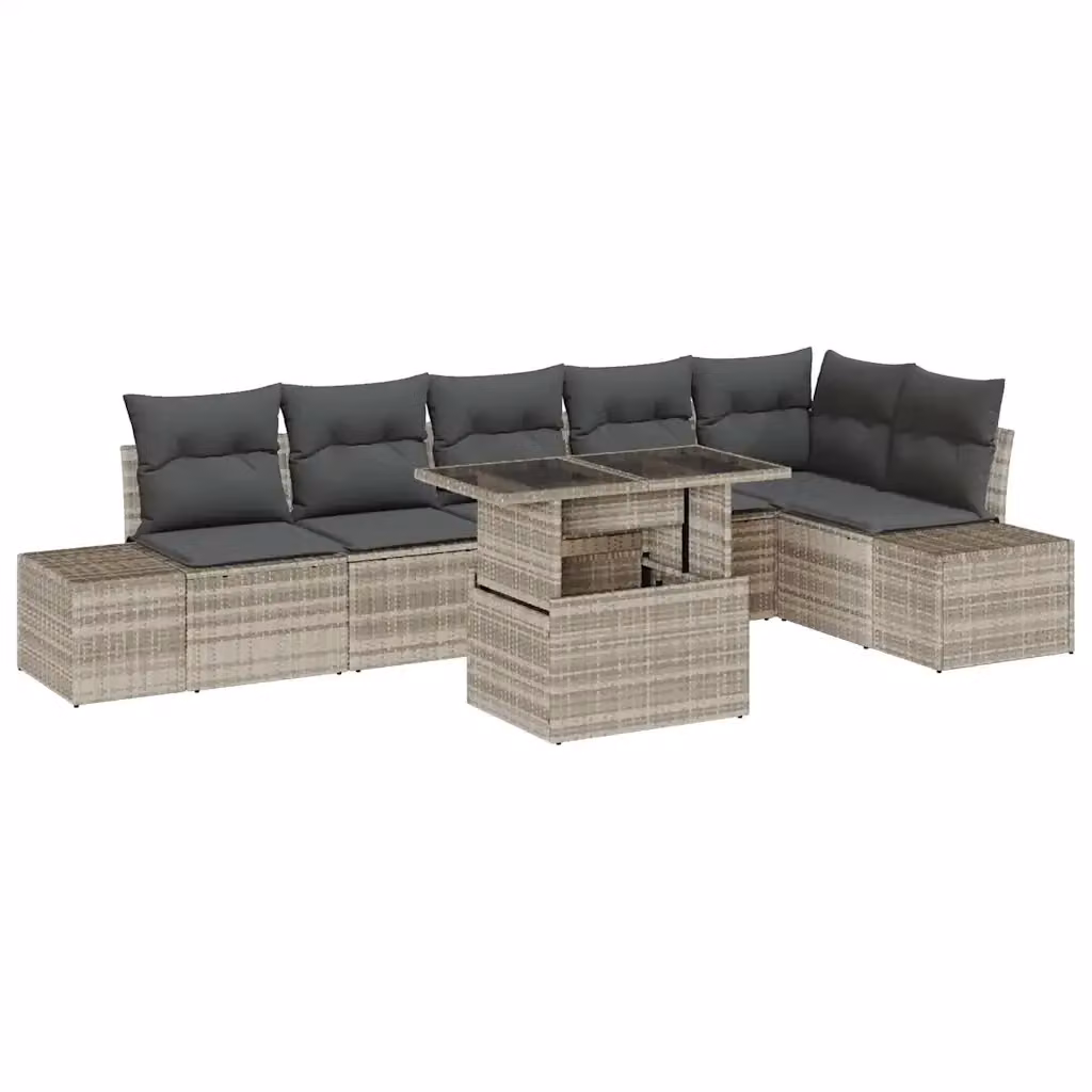 Set Divano da Giardino vidaXL 7 Pezzi Grigio con Tavolino e Cuscini in Polyrattan e Metallo – 2