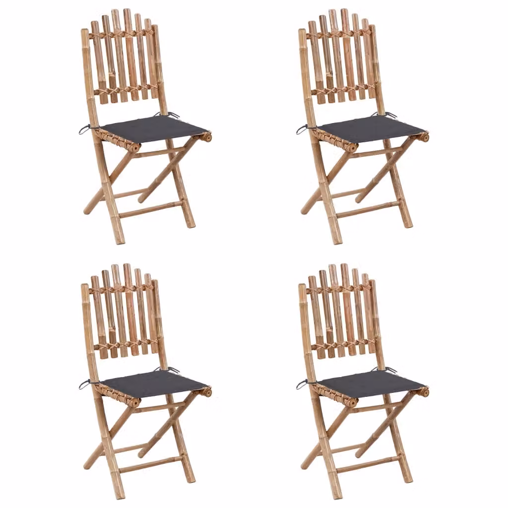 Set da Pranzo da Giardino 5 pz Pieghevole con Cuscini in Bambù