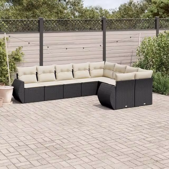 Set Divani da Giardino 9 pz con Cuscini Nero in Polyrattan 3254173