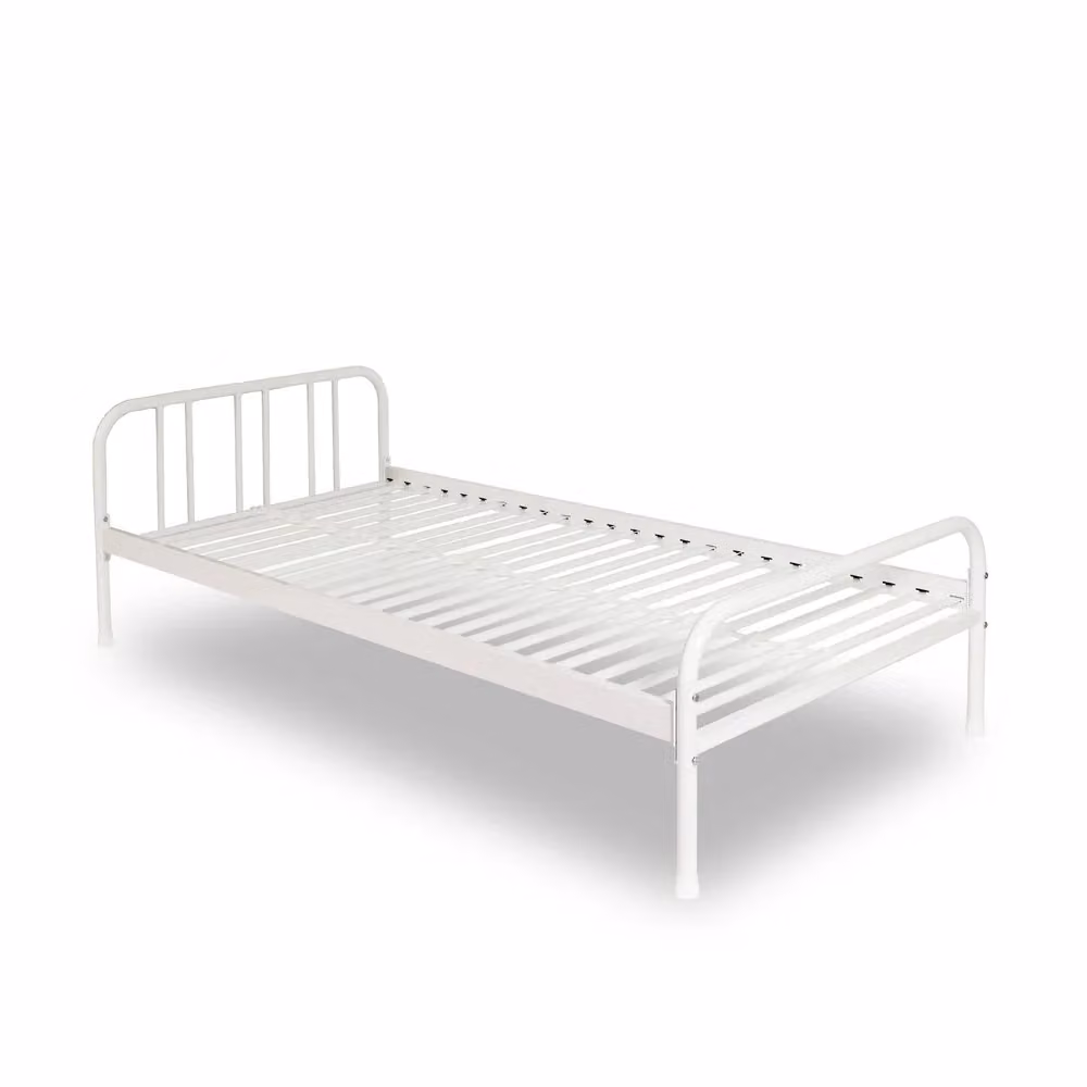 Letto singolo moderno in metallo bianco con struttura rigida e doghe fisse L/P/H: 198 x 90 x 61 cm – 2