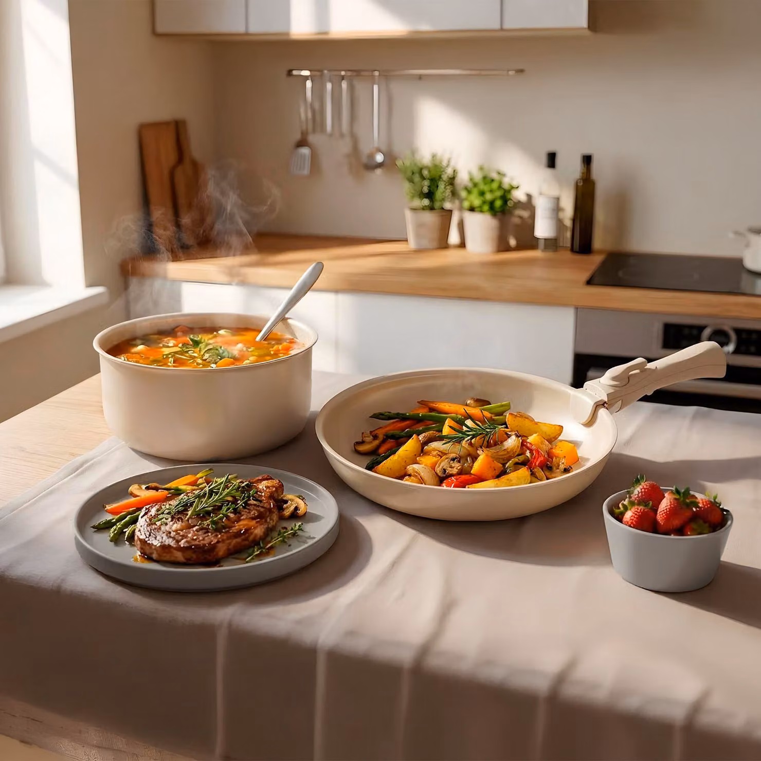 Set iniziale da cucina TecTake GmbH per 6 persone, 44 pezzi, grigio e bianco – 1