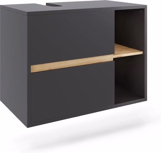 Mobiletto per lavabo Vicco moderno con 2 cassetti, sospeso, Grigio e Rovere, L: 80 cm, P: 60 cm, H: 46 cm – 1