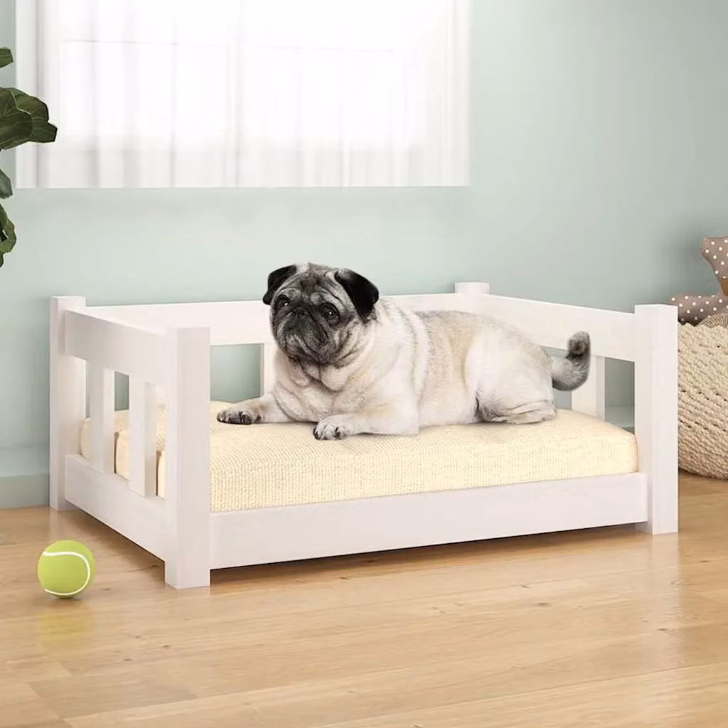 Cuccia per cani vidaXL in legno di pino massello bianca L: 65,5 cm, P: 50,5 cm, H: 28 cm