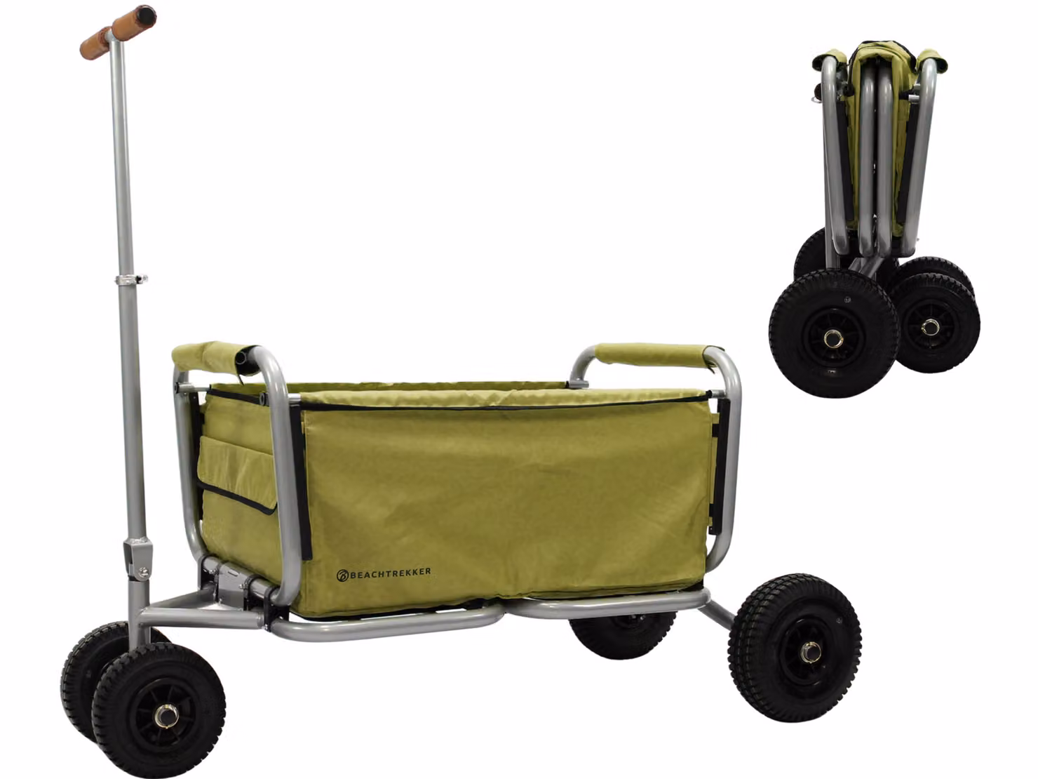 Beachtrekker LiFe carrello pieghevole + freno di stazionamento, carrello pieghevole con pneumatici (oliva)
