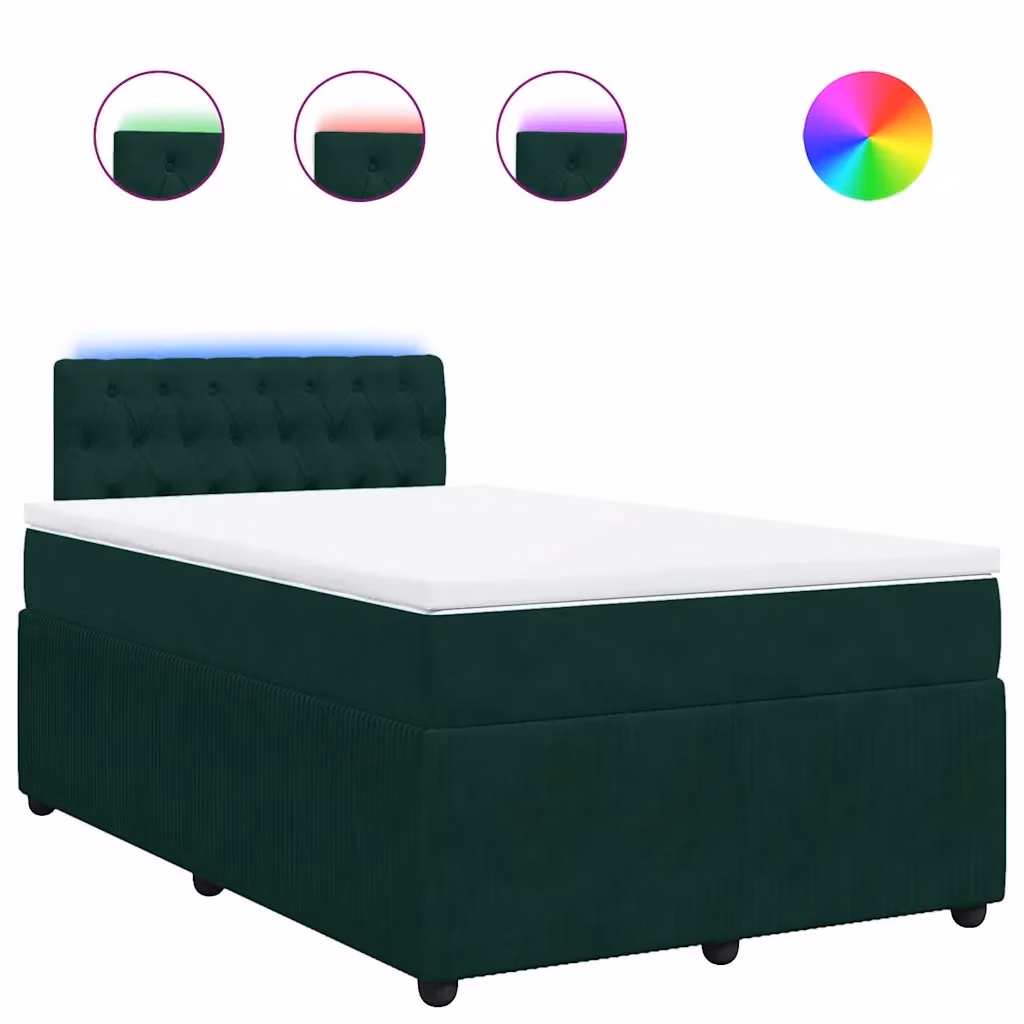 vidaXL Giroletto a Molle con Materasso Ibrido in Velluto Verde Scuro e Bianco L/P/H: 120 x 200 cm – 3