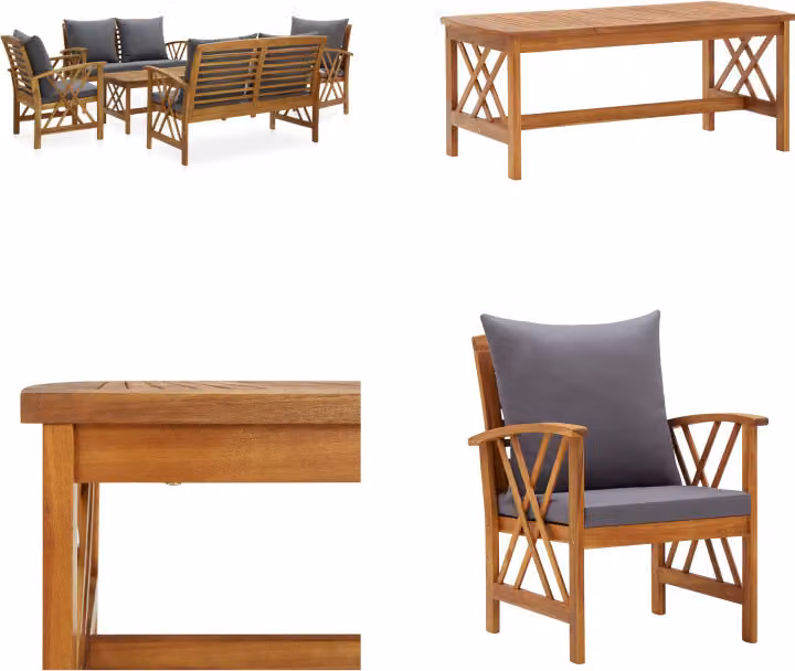 vidaXL Set salotto da giardino 5 pezzi con cuscini in legno massiccio di acacia - Set salotto da giardino - Set salotto da giardino - Mobili da giardino - Set mobili da giardino