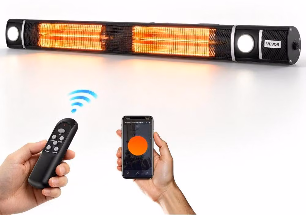 Stufa a infrarossi da parete - Potenza: 3000 W - Alluminio - Colore: nero - Controllo tramite Wi-Fi