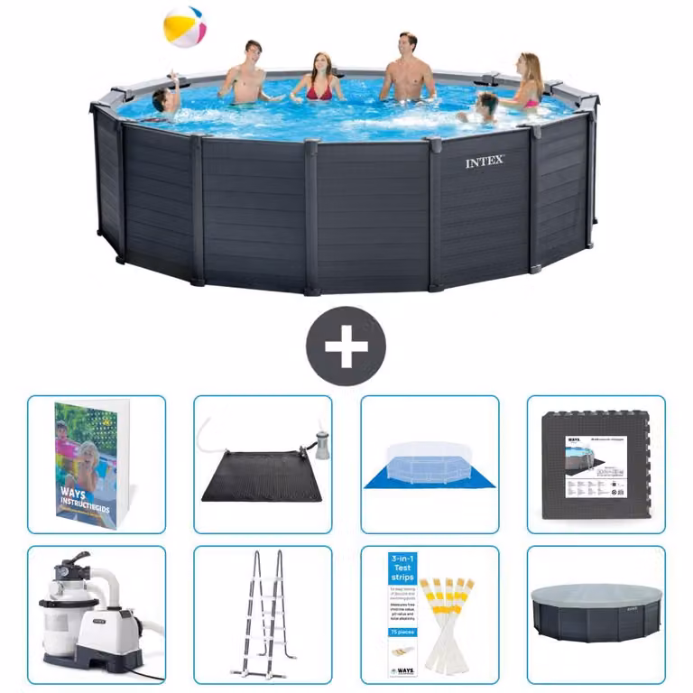 Pannello per piscina in grafite, modello Rund - 478x124 cm - composto da 7 elementi, codice S543