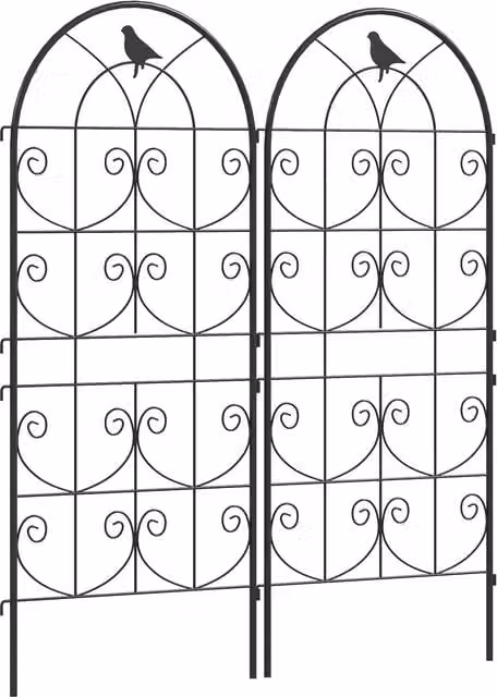 Set di 2 supporti per piante rampicanti Outsunny con decorazione a uccelli in metallo nero, ideale per giardino e orto, L: 50 cm, H: 120 cm