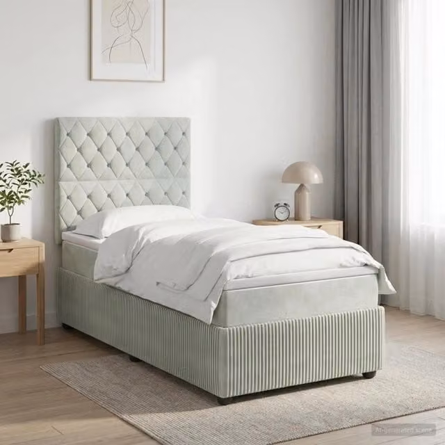 Letto box spring con materasso ibrido vidaXL in tessuto grigio e bianco L: 100 cm, P: 200 cm