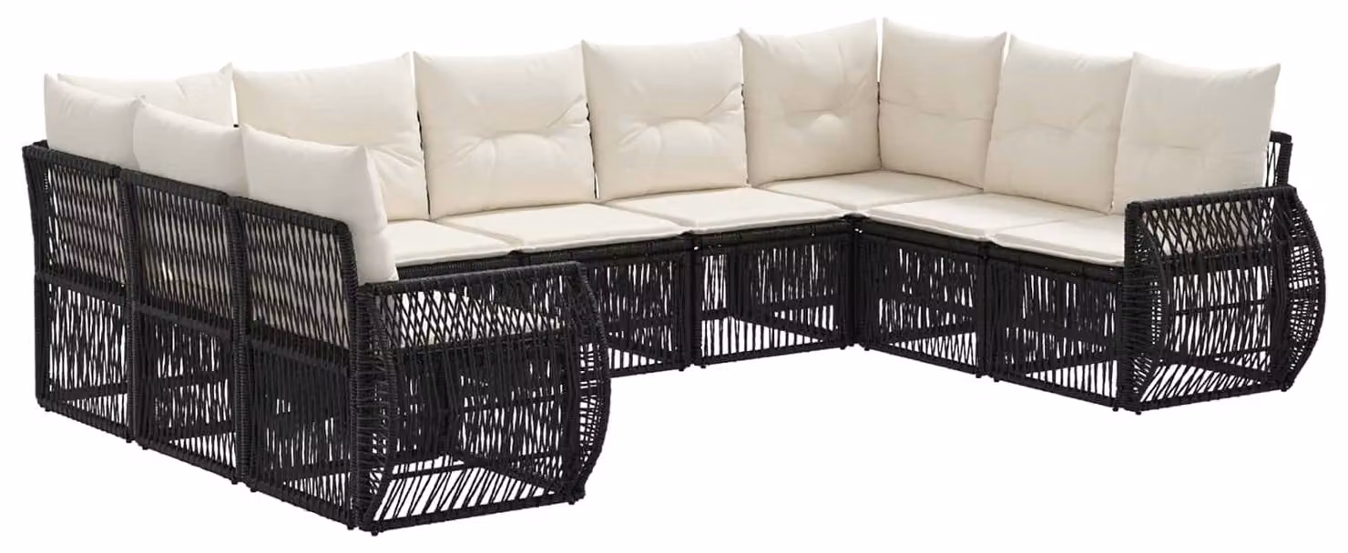 Set da giardino composto da 9 pezzi, in rattan sintetico nero e crema