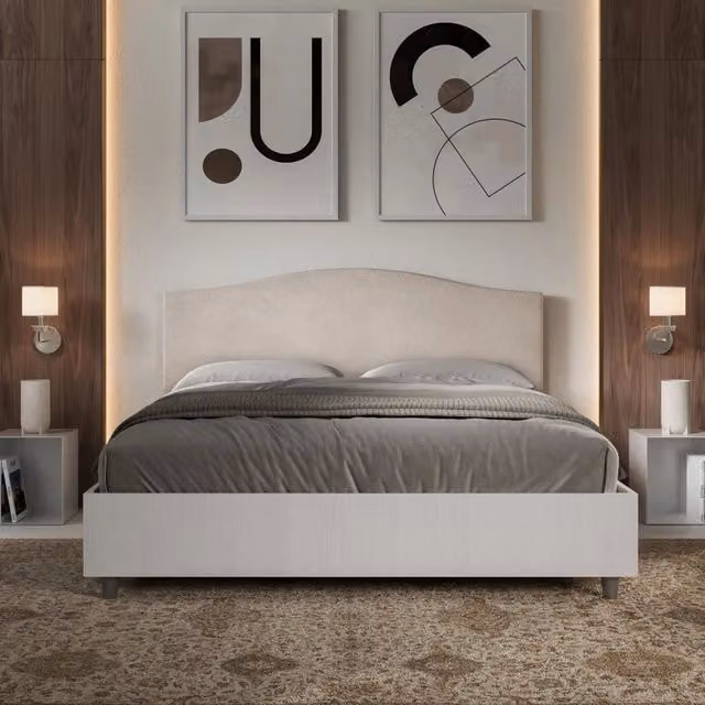 Letto Matrimoniale 160x190 cm struttura bianco frassino testata Grace - Senza rete,Microfibra,Sabbia