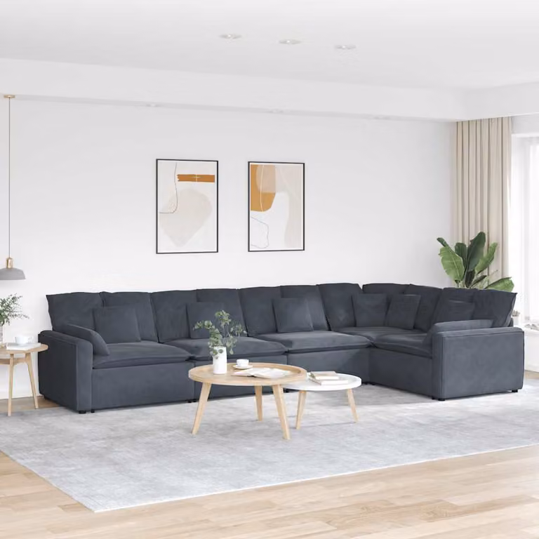 vidaXL Divano Modulare a Forma di U con Cuscini in Velluto Grigio Antracite e Struttura in Metallo e Legno