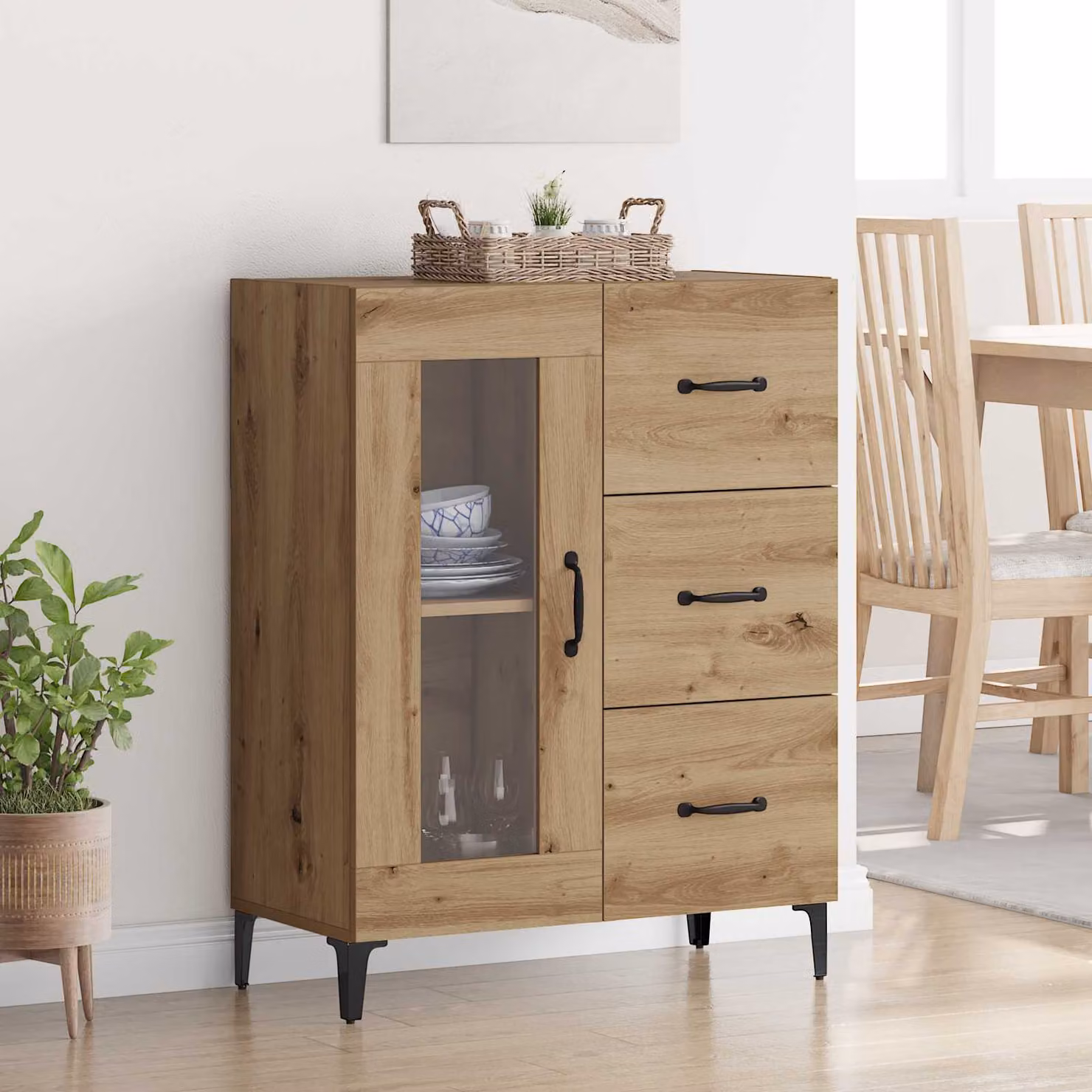 Credenza moderna vidaXL in legno e metallo, marrone e nero, L: 69,5 cm, P: 34 cm, H: 90 cm
