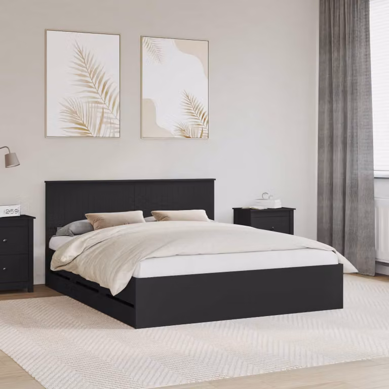 Struttura letto moderno vidaXL in legno ingegnerizzato nero con cassetti L/P/H: 160 x 200 x 163 cm