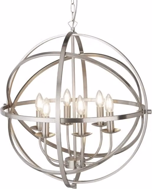 Lampadario Industrial-Nordico Orbita Ferro Argento 6 Luci E14