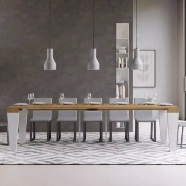 Consolle allungabile 90x40/300 cm Spimbo Mix piano quercia natura - struttura bianco frassino