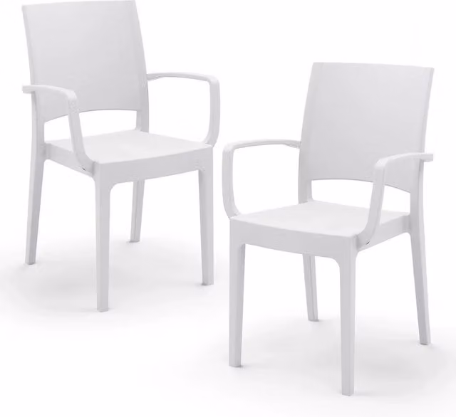 Set di 2 sedie con braccioli FLORA Redokasa in polipropilene bianco per interno ed esterno