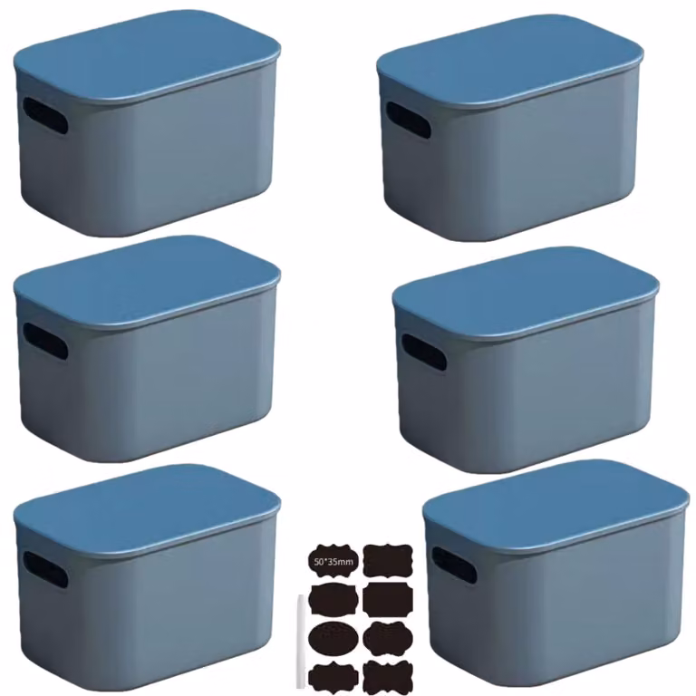 Set di 6 contenitori impilabili con coperchio (blu)