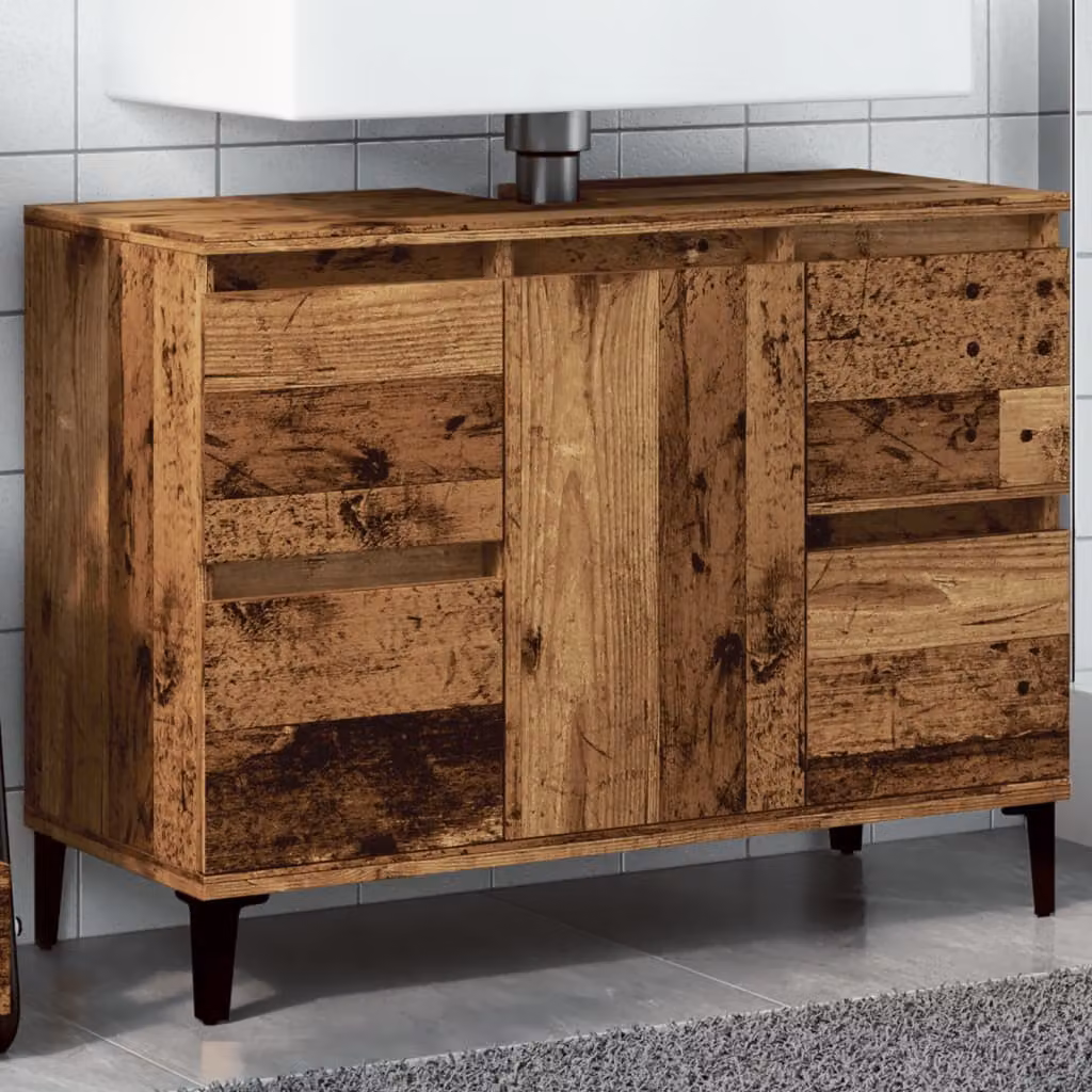 Mobile Lavabo vidaXL in Legno Antico Marrone con Ante e Cassetti L/P/H: 80 x 33 x 60 cm