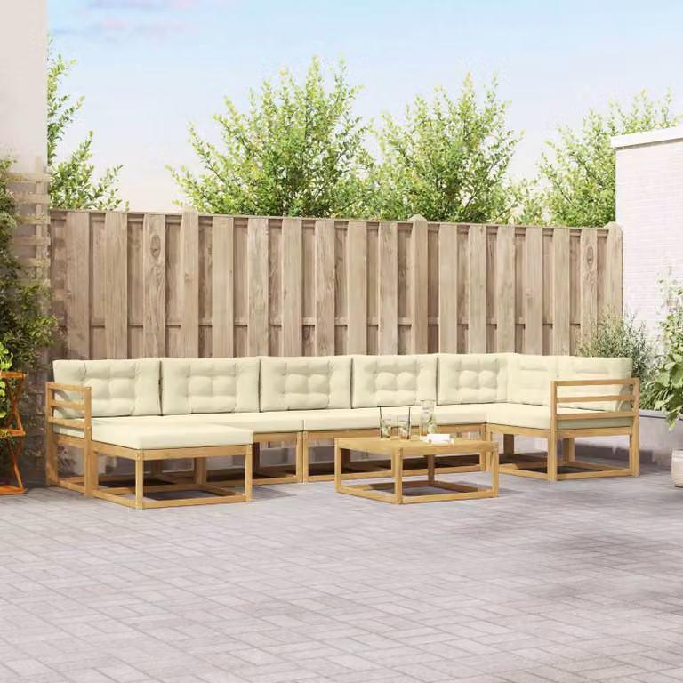 vidaXL Set di divani da esterno 8 pz in legno di acacia con cuscini Bianco e Beige